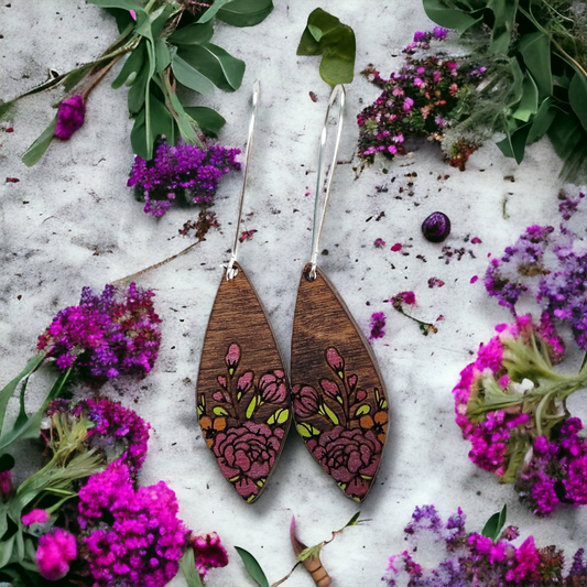 Unleash the Beauty of Wildflowers! Handmade Wooden Wildflower Dangle Earrings.