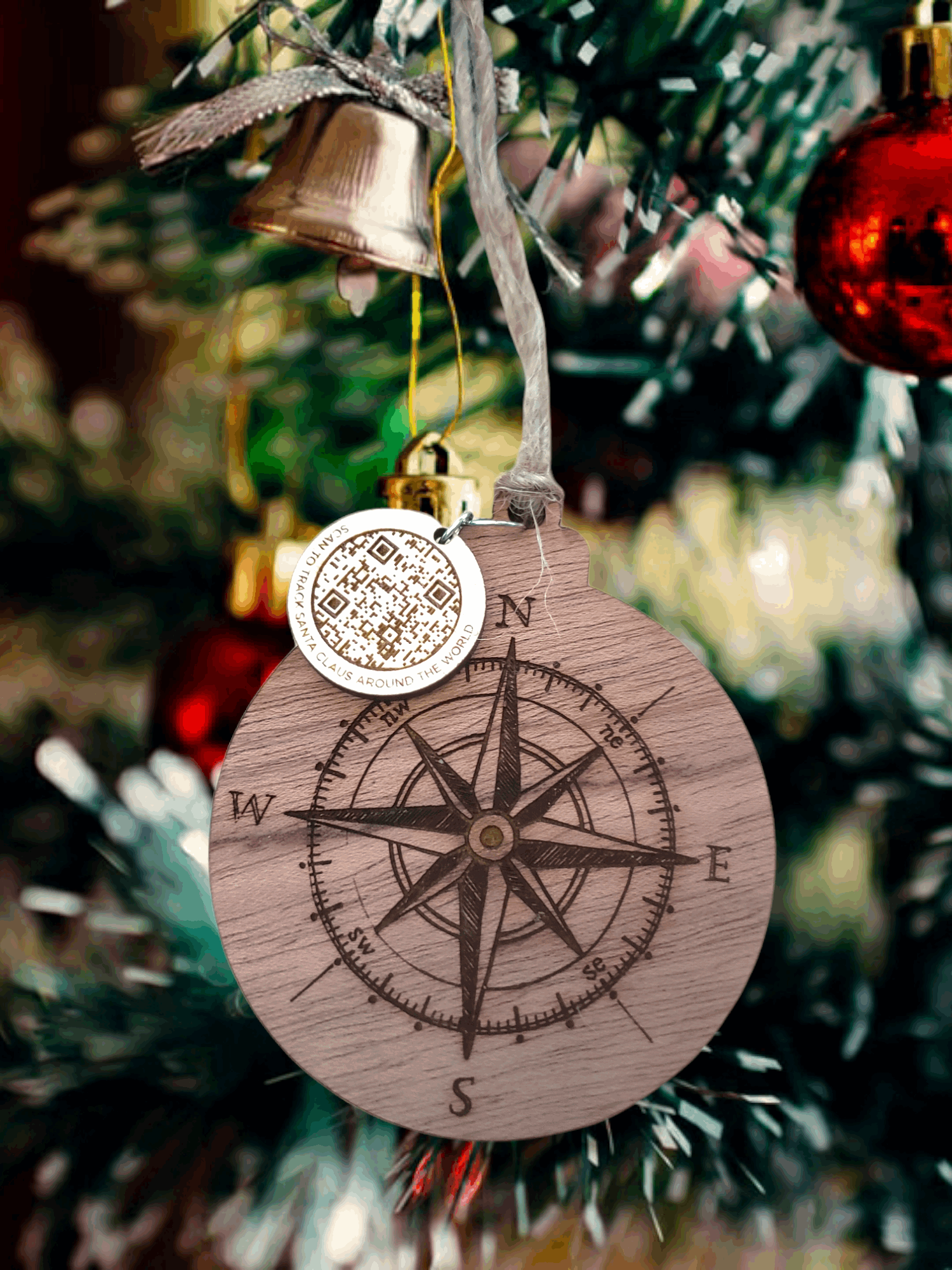 Compass Ornament with QR Code Santa Tracker