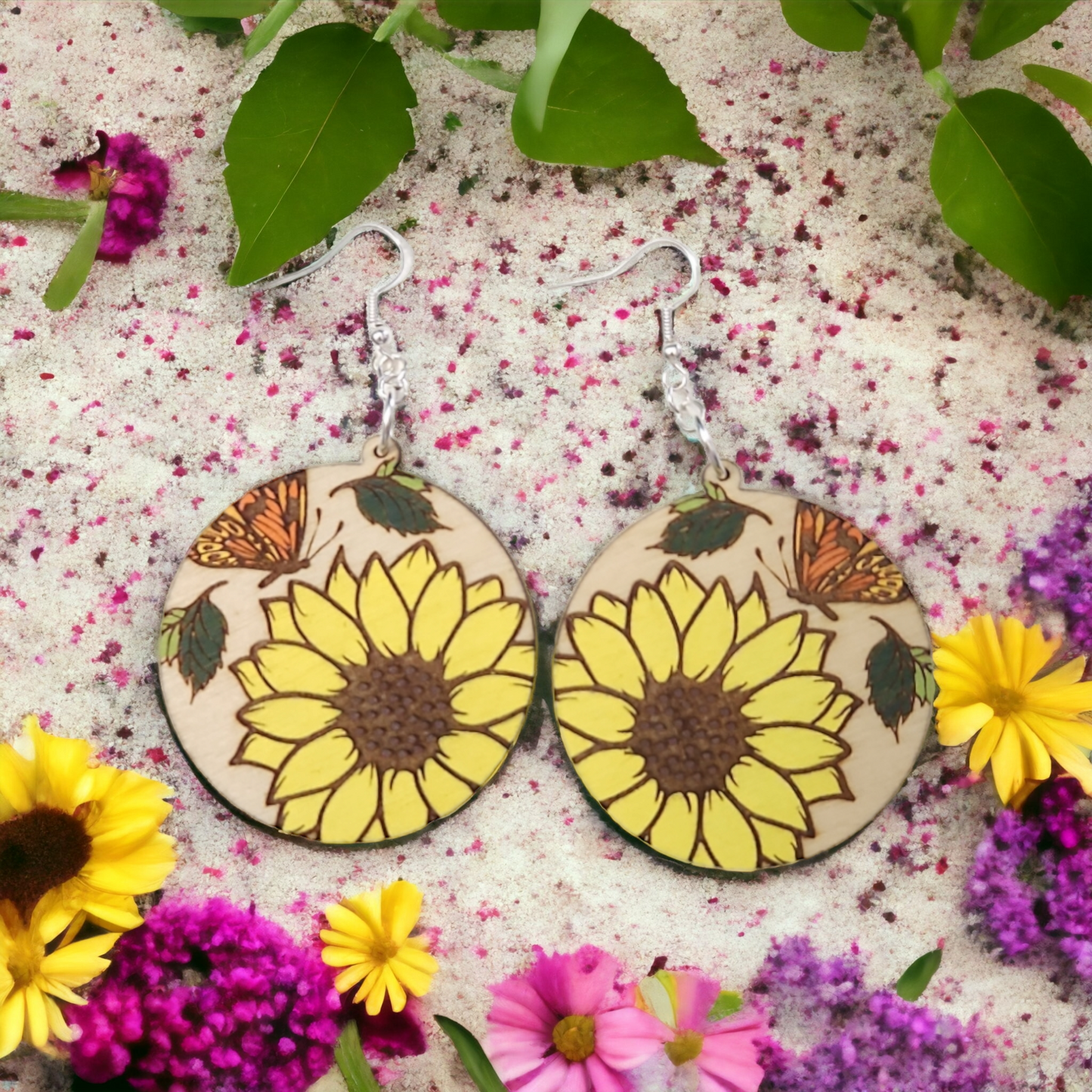 Floral Butterfly Round Earrings