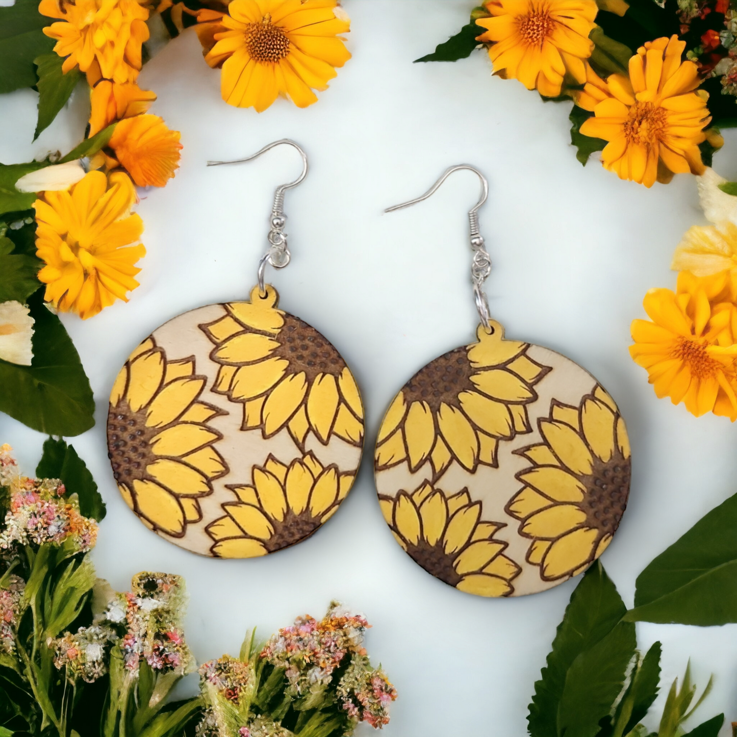 Round Sunflower Earrings