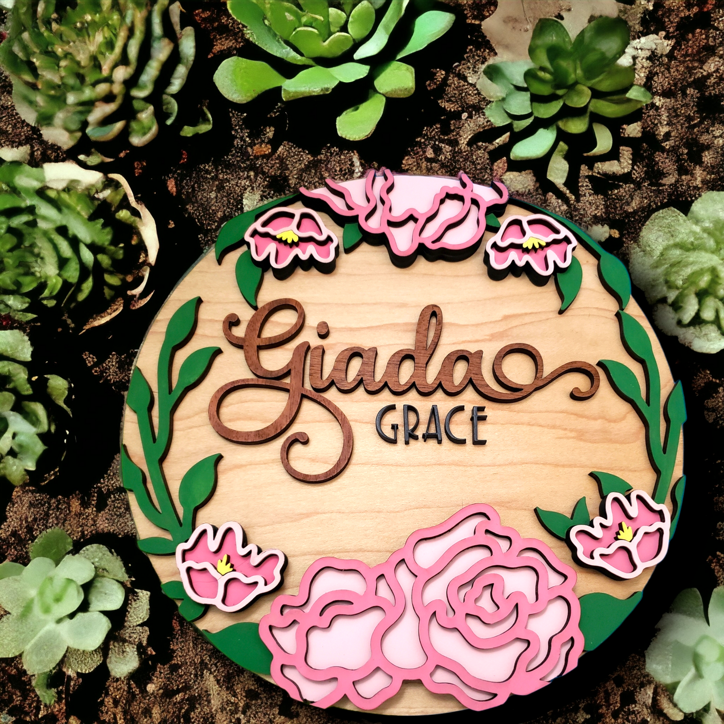 Enchanting Blossoms: Handcrafted Wooden Floral Nursery Round, Custom-Made for Your Little One