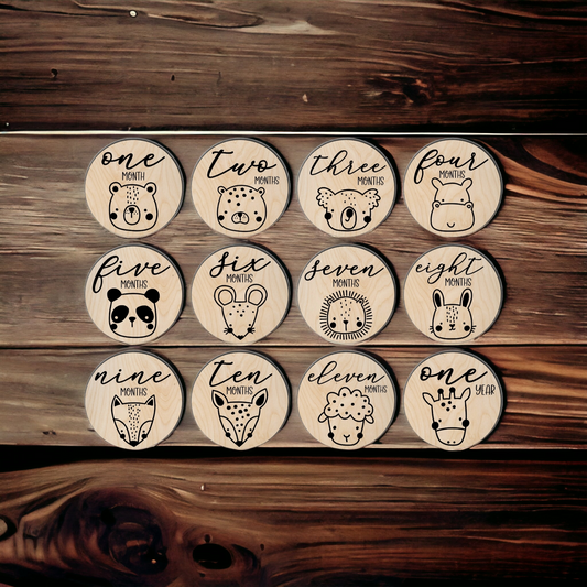 Handmade Wooden Animal Milestone Markers - Celebrate Growth with Adorable Animal Expressions