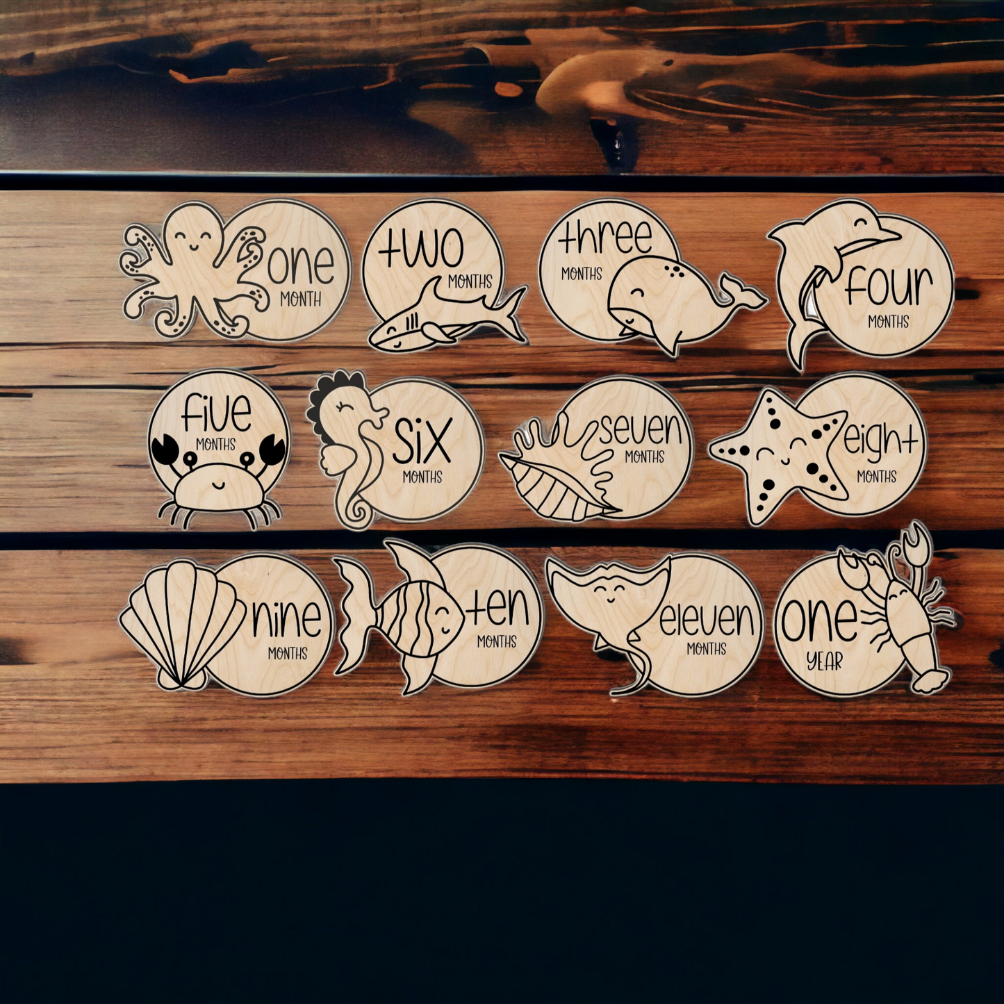 Ocean Friends Adventure: Handmade Wooden Ocean Animal Milestone Markers - Celebrate Milestones with Whimsical Sea Creatures