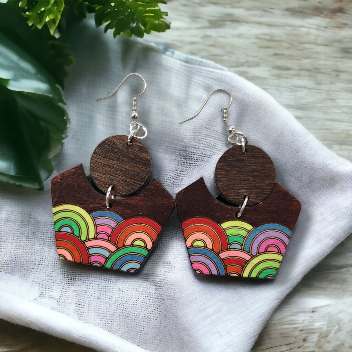 Elevate Your Style with Handmade Wooden Geometric Shaped Neon Earrings!