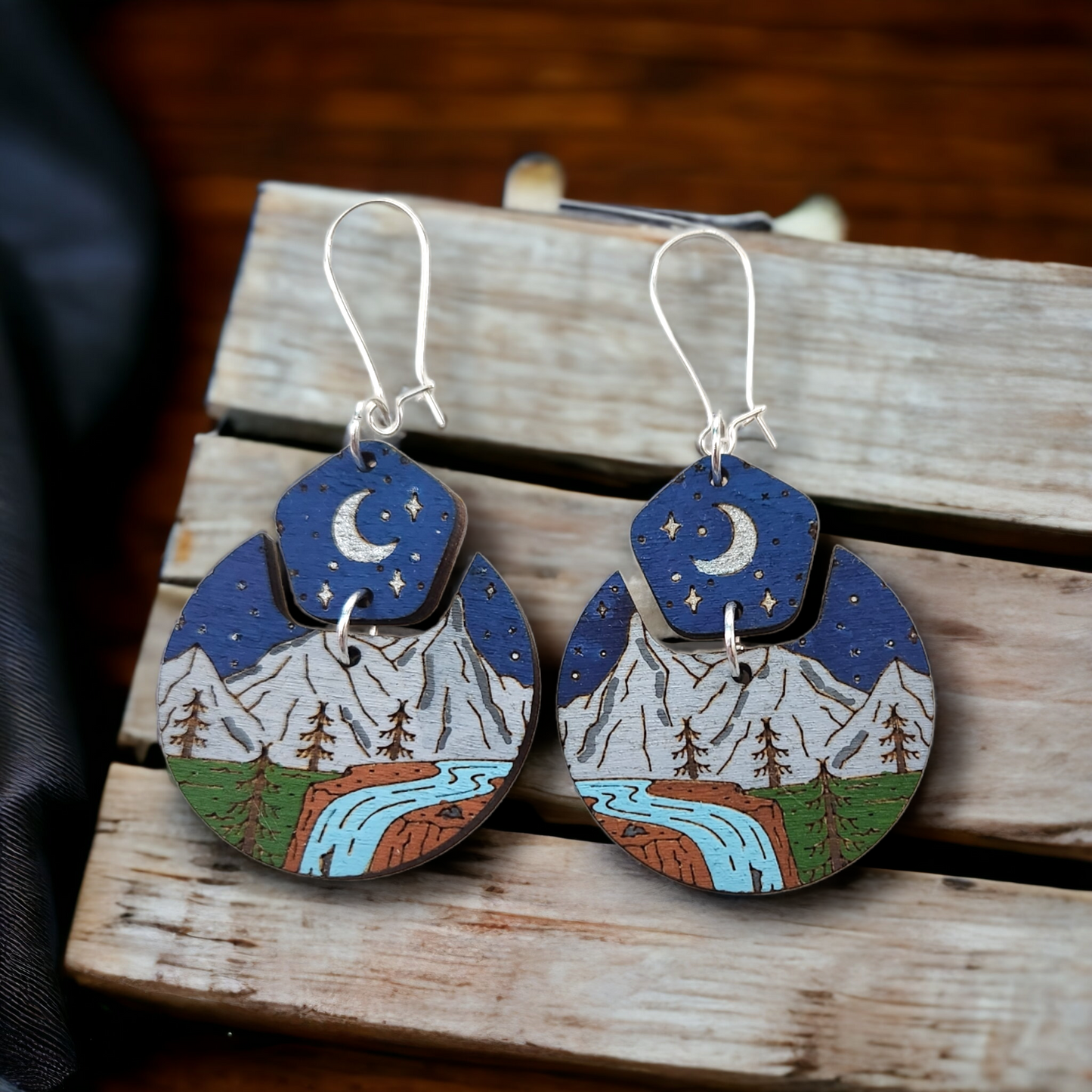 Elevate Your Style to New Heights! Handmade Wooden Mountain Earrings