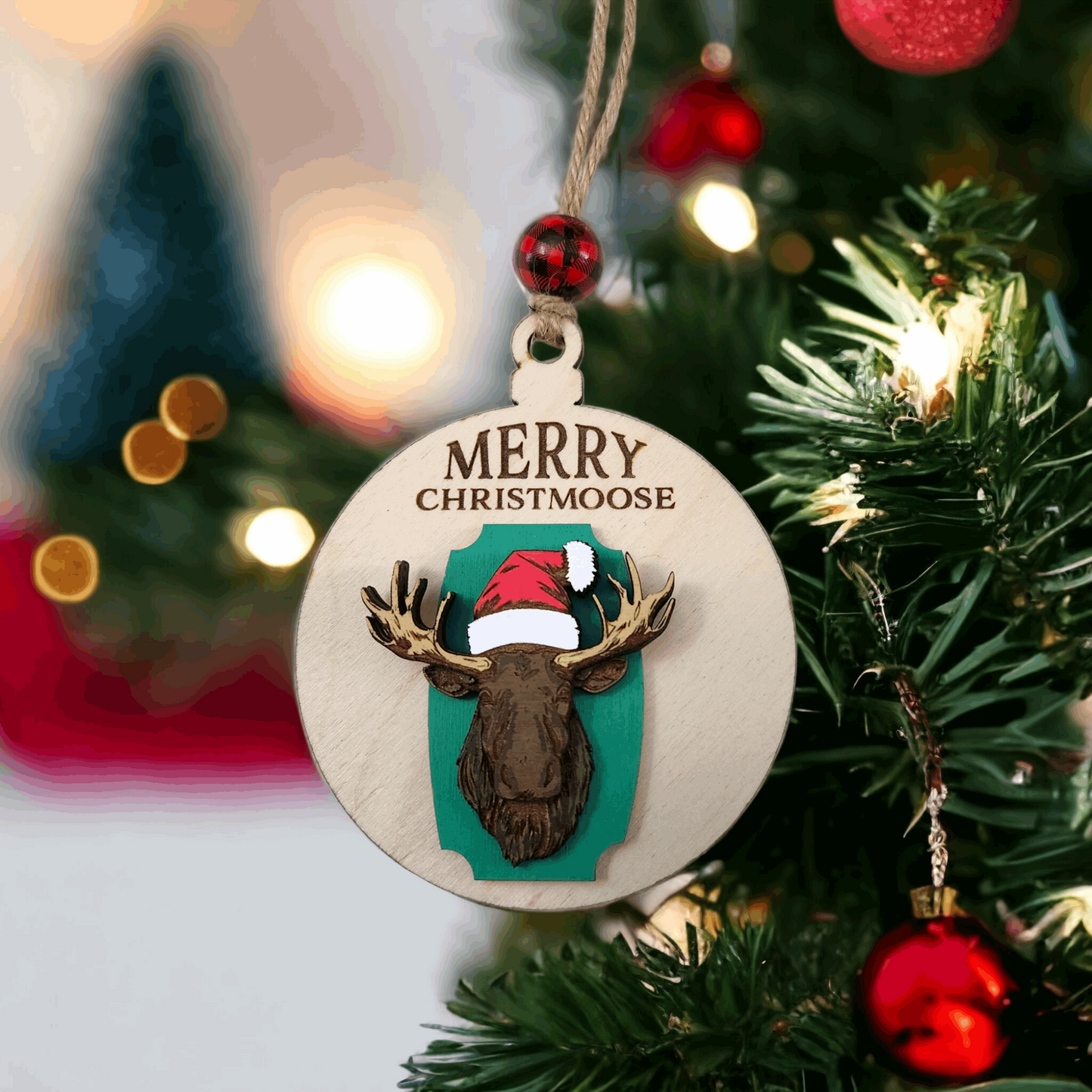 Add Some Antlered Amusement to Your Holidays with Our Handmade Wooden Merry Christmoose Funny Moose Ornament (Customizable)