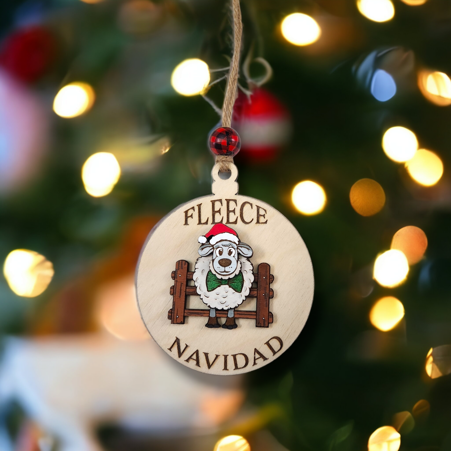 Fleece Navidad! Add a Woolly Twist to Your Holidays with Our Handmade Wooden Ornament (Customizable)