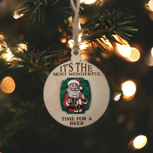 Cheers to the Merriest Season with Our Engraved "It's the Most Wonderful Time for a Beer" Ornament!