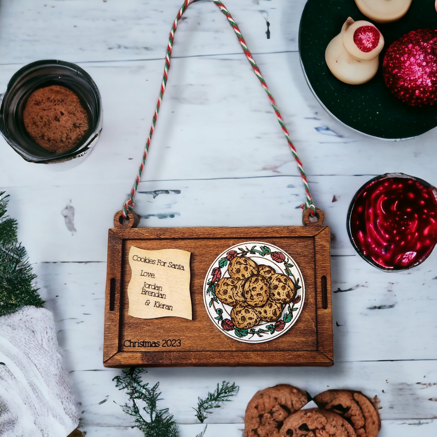 Capture the Magic of Christmas with Our Handmade Wooden "Cookies for Santa" Ornament!