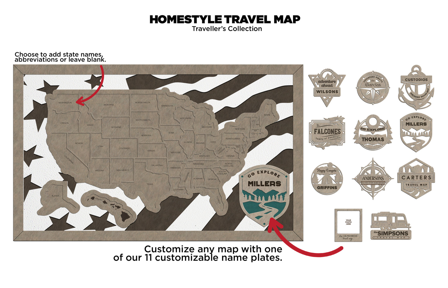 Travel Map-United States (Customizable)