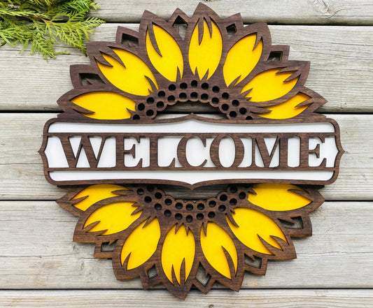 Radiate Warmth and Joy with a Customizable Hand-Painted Wooden Sunflower Welcome Sign!