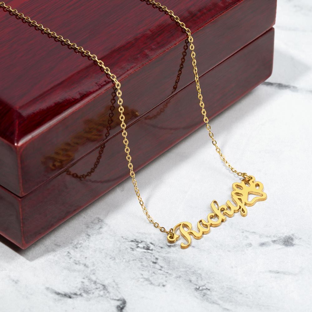 Pawfectly Personalized: Custom Pet Name Necklace with Adorable Pawprint Design